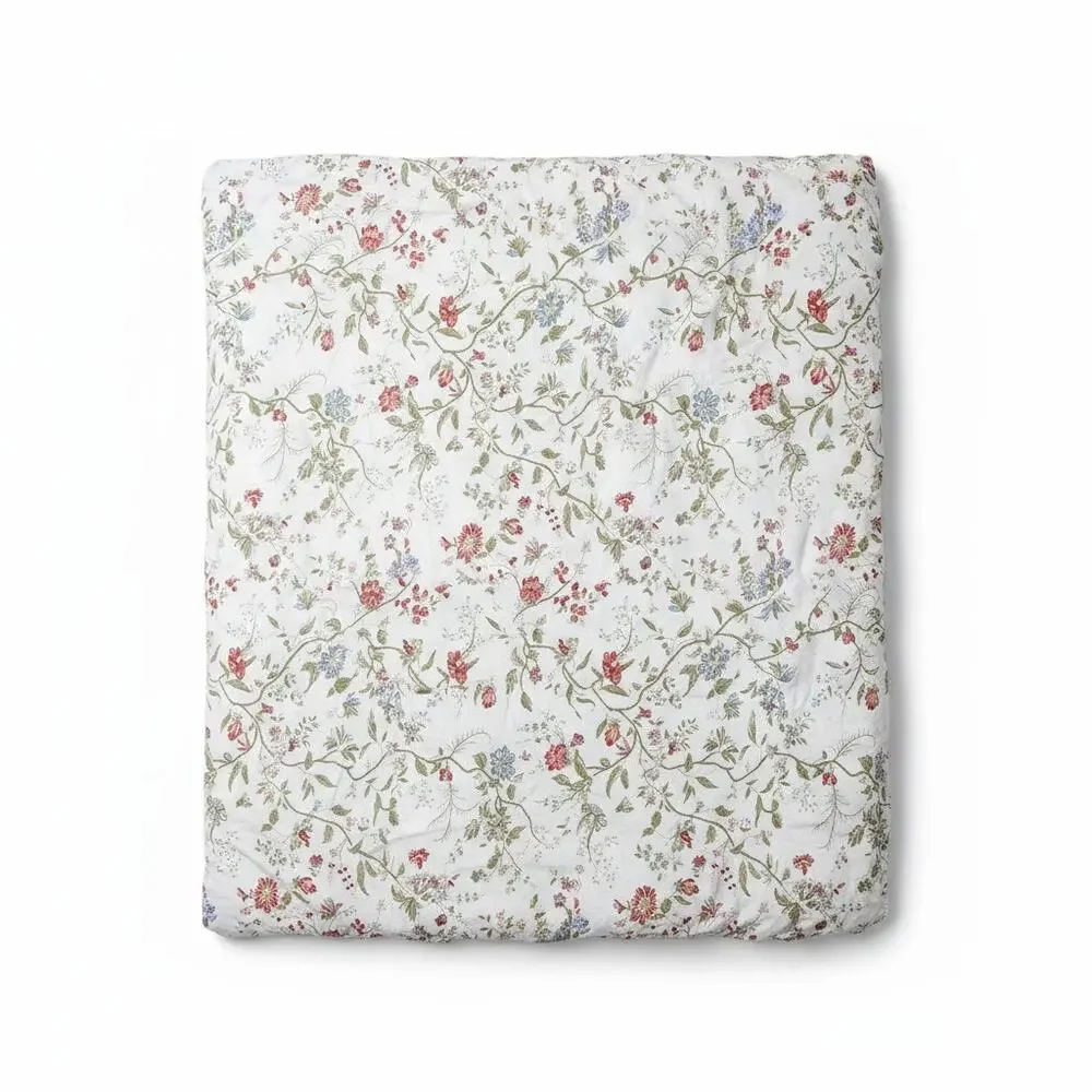 Pottery Barn Queen/Full White Red Blue Jacobean Floral Duvet Cover Cotton